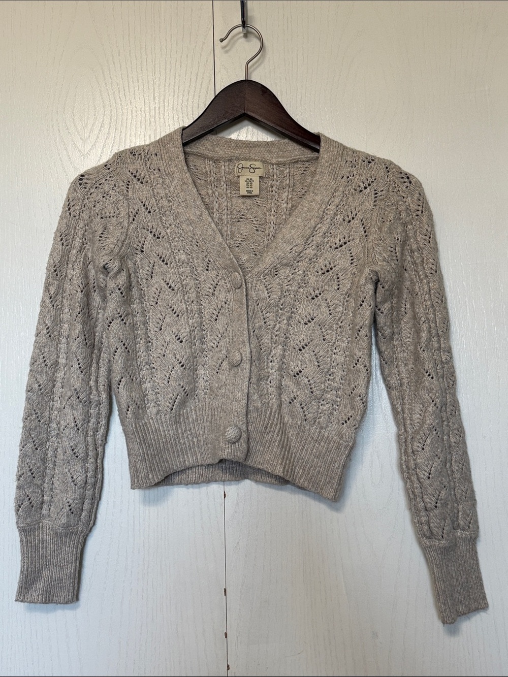Jessica Simpson Beige Cropped Cable Cardigan